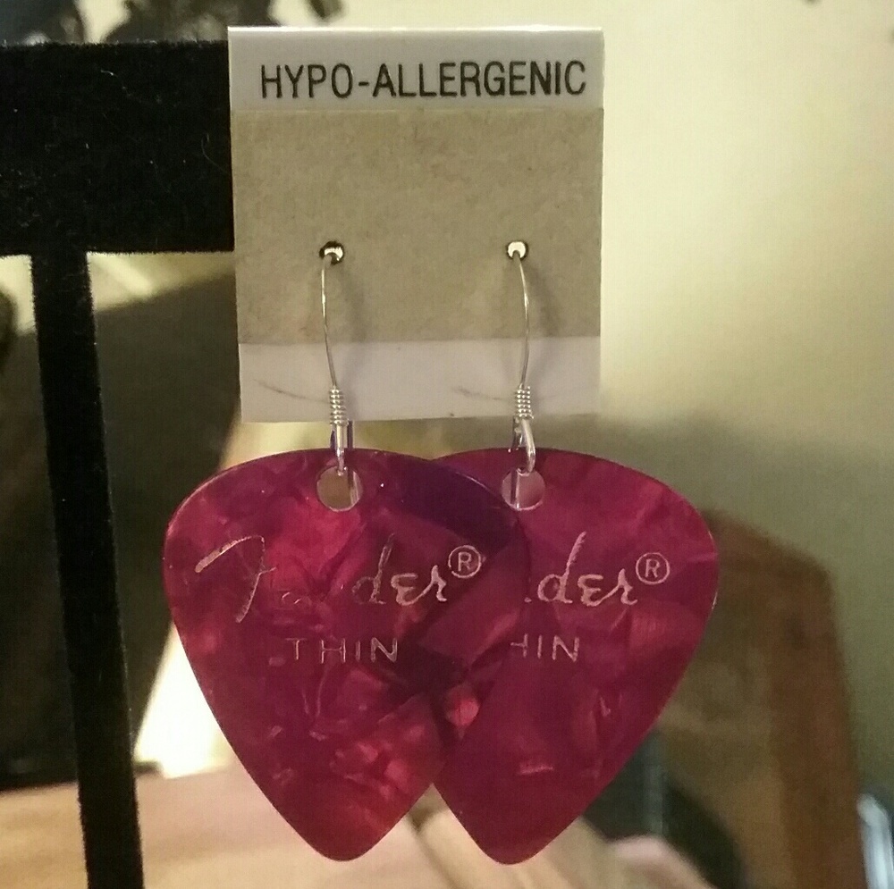 Red Guitar Pick Earrings